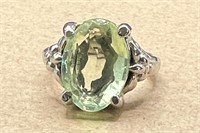 Green, Silver-toned Ring Size 4.75