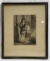 Vintage Print Of Boy Holding Hat