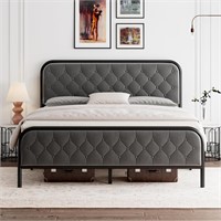 Feonase Queen Bed Frame  Upholstered  Gray