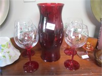 4 Pfaltzgraff Holly/Berry Wine Glasses & Ruby