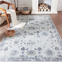 jinchan 3x5 Washable Light Grey Floral Rug