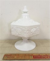 MILK GLASS COVERED CANDY DISH