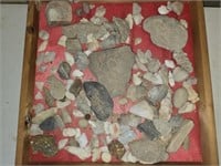 Display case full of arrowheads and rocks