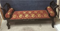 UPHOLSTERED INDOOR BENCH HARD WOOD ROLL ARMS