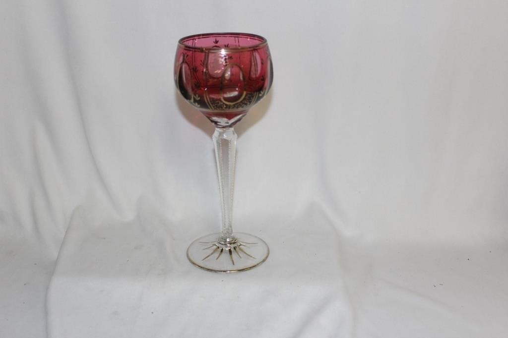 A Ruby Red Cut Glass Goblet