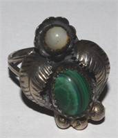 Vtg Native American Sterling Malachite Opal Ring