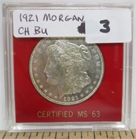 1921 Morgan silver dollar, MS-63