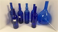 blue glass bottles/vase