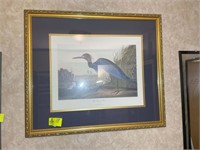 FRAMED AND MATTED PRINT TITLED BLUE CRANE OR HERON