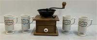 Coffee Grinder & (4) Coffee Cups