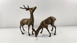 (2) Brass Deer 11" & 7" tall