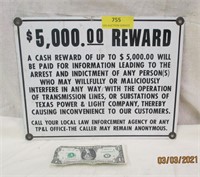 $5000 Reward Sign - TP-Light Co-Metal-14 x 11