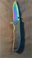New 4.5” Rainbow Black Handle Pocket Knife