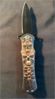 New 4.5” Stacked Skull Pocket Knife