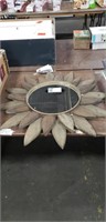 Antiqued Wood Finish Decorative Flower Mirror