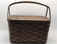 Wood Picnic Basket, 2 Nesting Silverware Sets &