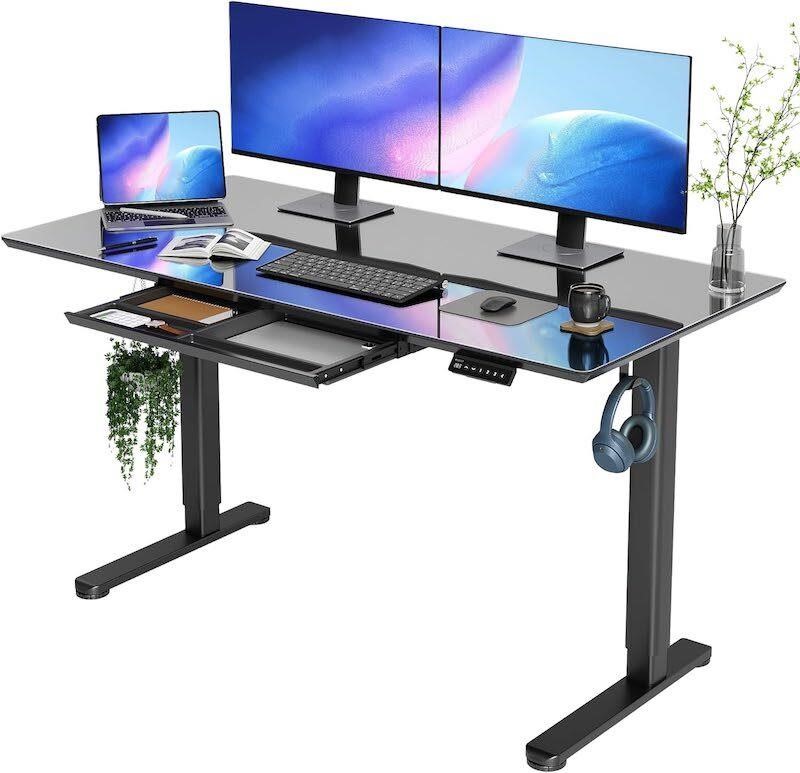 INNOVAR Glass Standing Desk 55"x 24" in Black