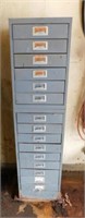 Metal 15 drawer parts bin cabinet w/ contents,