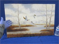 "flying ducks" unframed oil painting 20x30