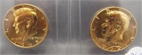 1965 & 1969 Kennedy silver half dollars in 24K