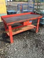 28"X 60"  RED METAL WORK BENCH