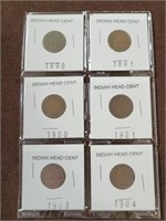 6 old Indian Head Cent pennies