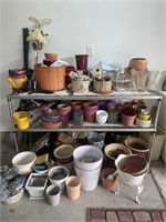 Huge Lot of Planters and Metal Shelf