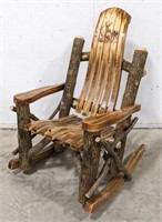 Rustic Log Deer Hickory Rocking Chair