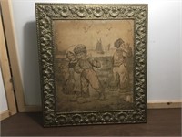 Brass framed Dutch fabric picture