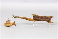 3" Fish Spearing Decoy w/ Jigging Stick, Carved