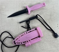 Pink Survival Knife w/Sheath and Fire Starter