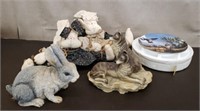 Pair of Bunny Shelf Sitters, Bunny Figurine, Wolf