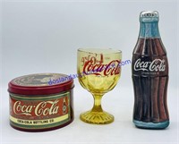Coca-Cola Glass & Pair of Tins