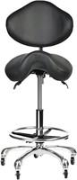 Saddle Stool Rolling Chair w/ Footrest Black