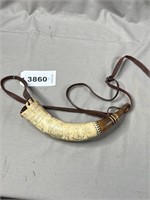Powder Horn with Strap and Wooden End Cap,