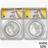 1884&1896 [2] Morgan Silver Dollar ANACS MS61