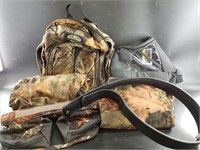 Lot with camo gear, hunting backpack, accessories,