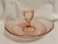 Depression Glass Cranberry Glass Tray with Handle