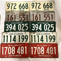 Five Matching Pairs of 1950's License Plates