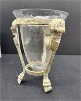 Patinated Metal & Crackle Glass Vase