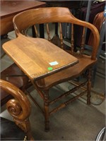 Antique Oak Gossip Chair Barrel Chair