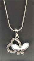 Butterfly And Heart Pendant On Silver Tone