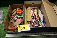 Box of pens & key chains