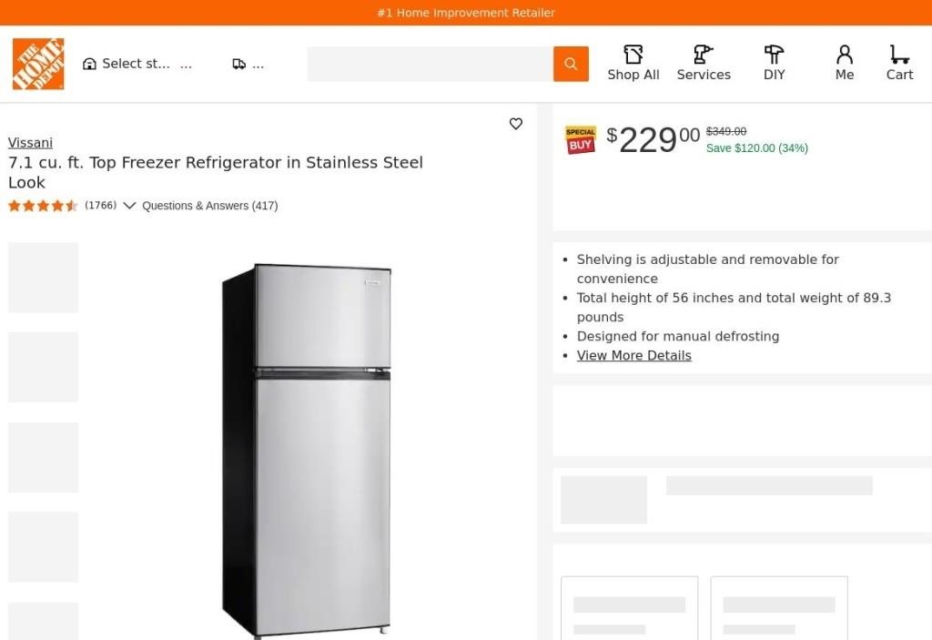 W7175  Vissani 7.1 cu. ft. Fridge