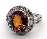 Sterling Silver Large Citrine Ring, size 8