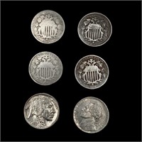 [6] Varied US Nickels ((3) 1867, 1869, 1937,