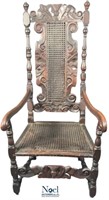 Antique English Oak Wicker Chair, 17th century