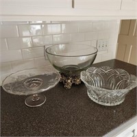 Punch Bowl on Stand, Crystal Bowl, & Cake Stand