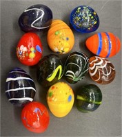 12 Hand Blown Colorful Glass Eggs