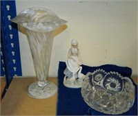 Blown Glass Vase, Cut Glass Bowl, Figurine